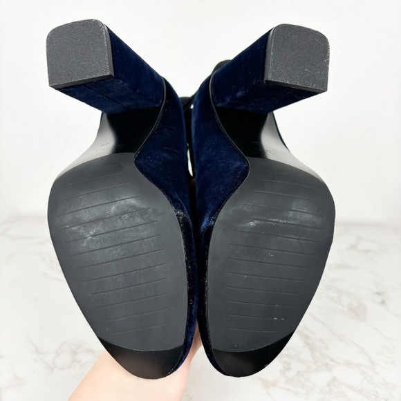Zara Trafaluc Navy Blue Velvet Zip Up Ankle Tie Heeled Booties Sz 38 (7.5) - Picture 8 of 11